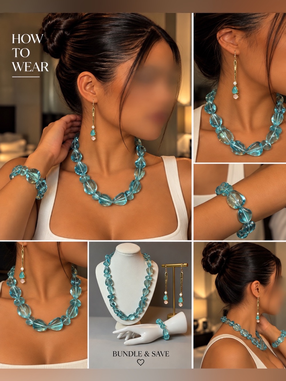 Aqua Blue Translucent Beaded Stretch Bracelet 🗽🖤